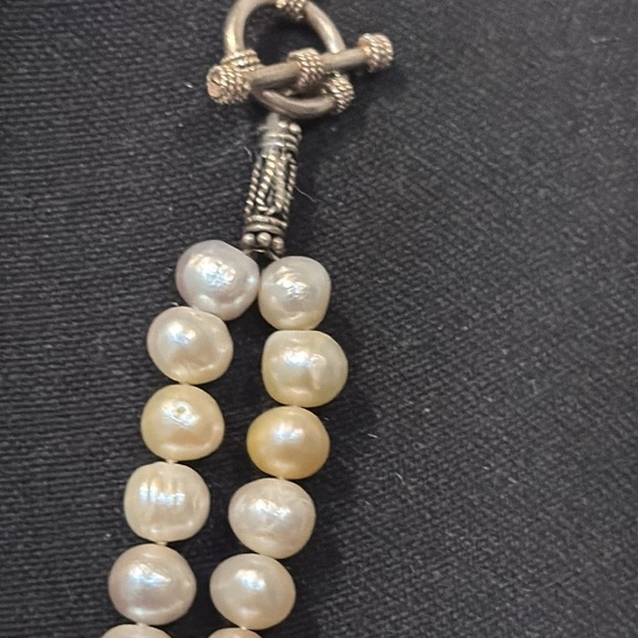 Vintage Freshwater Baroque Circle Pearl Necklace Double Strand Silver toggle 25” - Picture 10 of 15